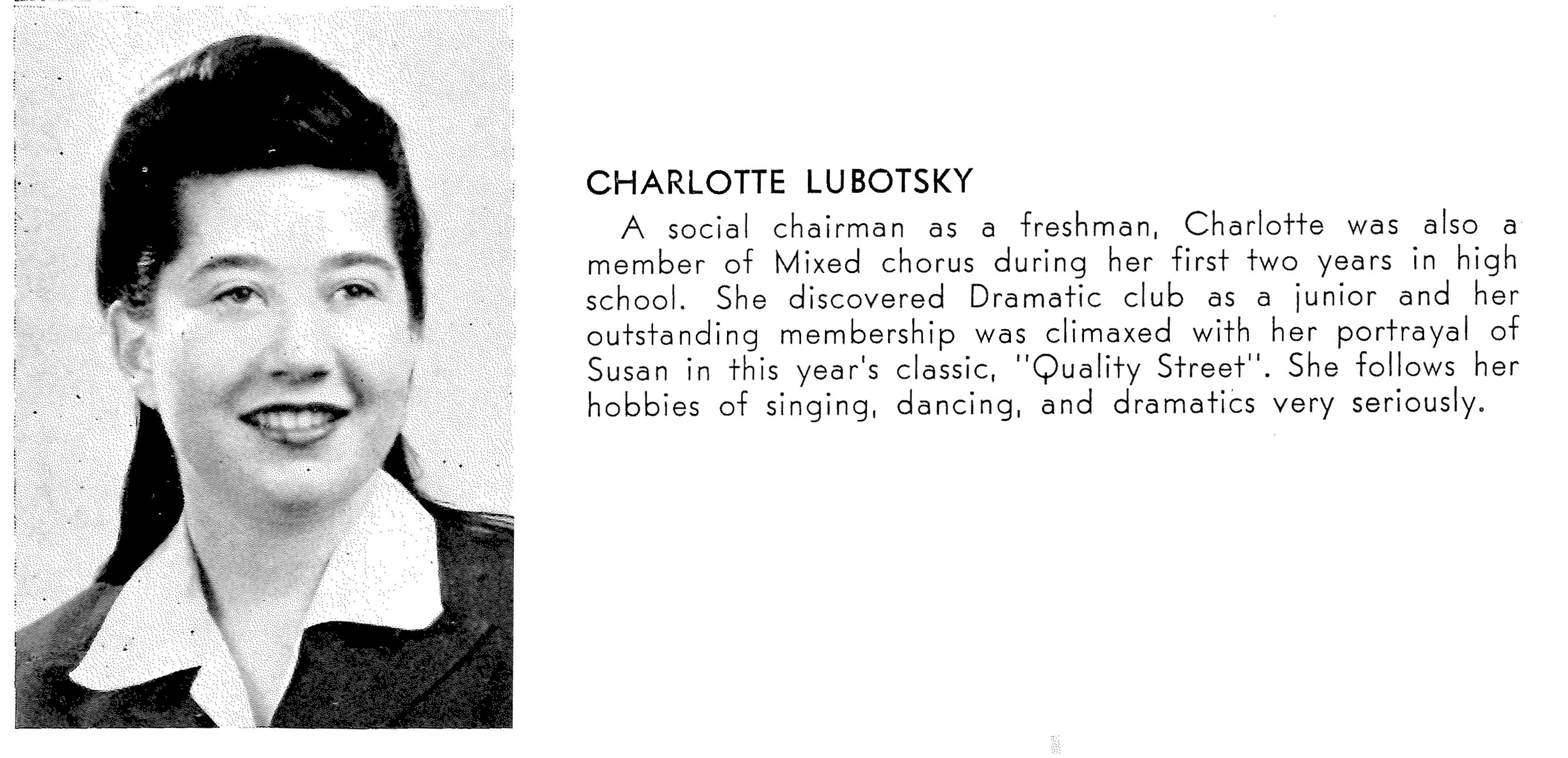 Charlotte Lubotsky Rae, Class of 1944, Shorewood High School